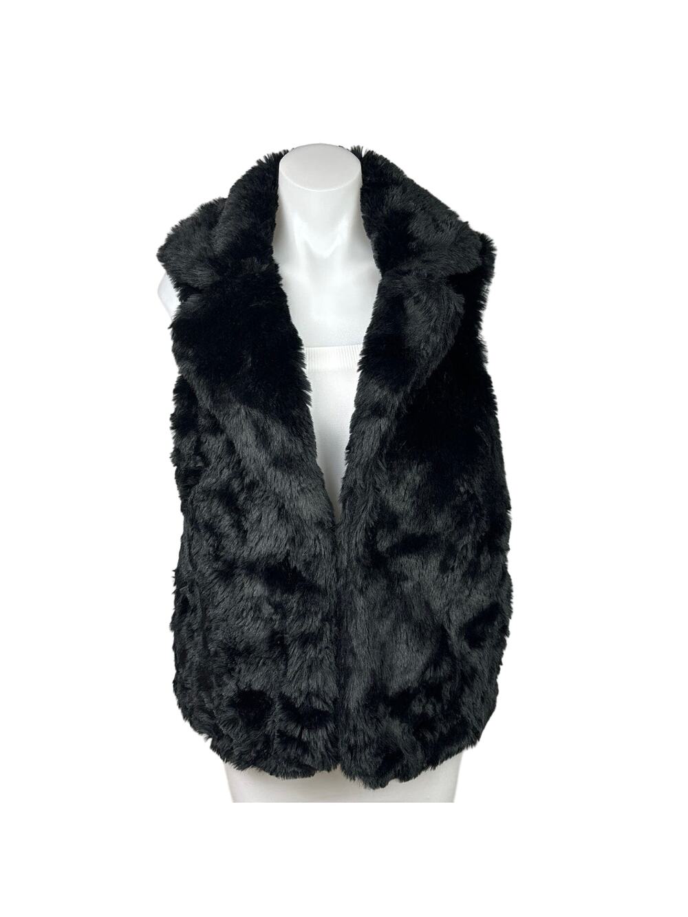 Forever 21 Women's Black Faux Fur Sleeveless Pocket Collar Vest Jacket Size S